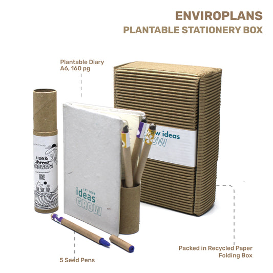 "5 Seed Pens Plantable Diary A6 | 160pg Packed in Recycled Paper  Folding Box"