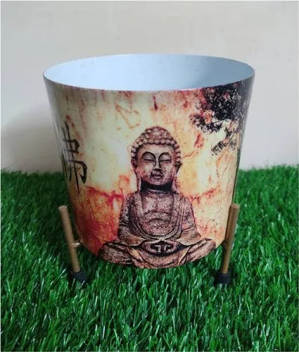 Metal Pot With Lord Buddha Print