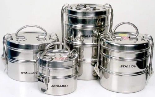 Round Silver Tiffin Box