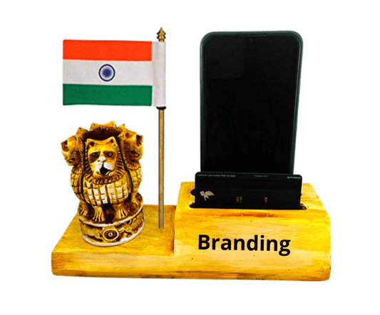 India Flag With Mobile,Card Holder and Ashoka Pen Stand